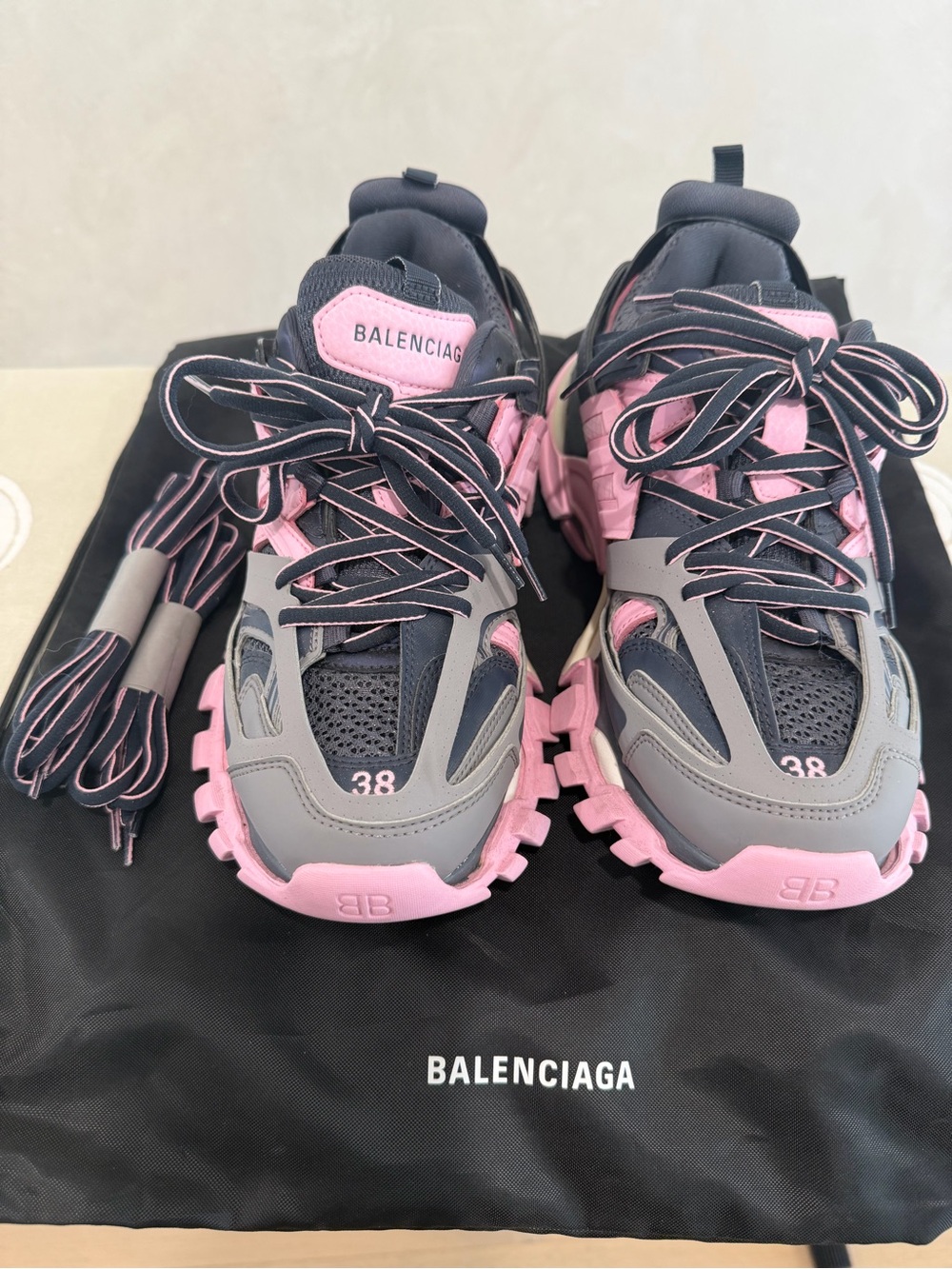 Balenciaga Pink and Gray Track Trainer Sneakers